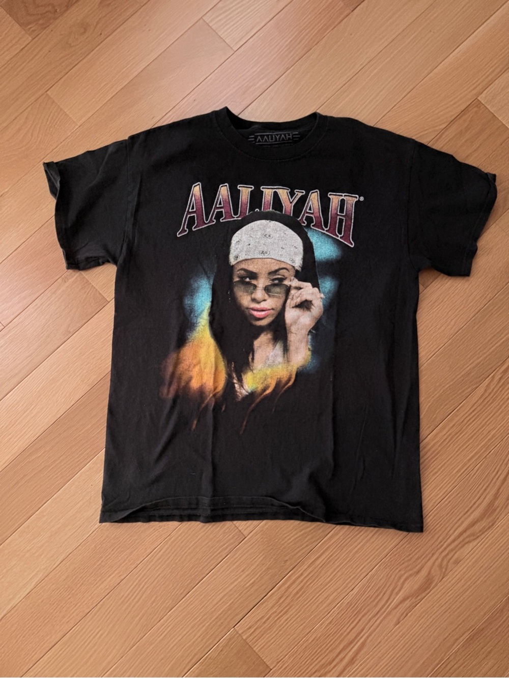 Aaliyah graphic band tee in faded washed black cotton